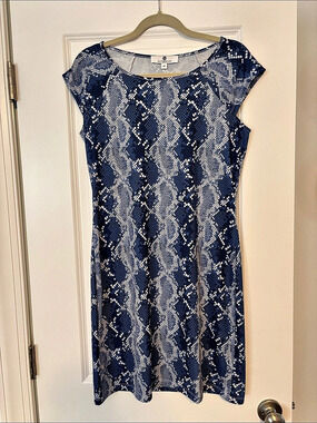 Jean-Pierre Klifa Daphne Dress Blue & White Snake Print Mini Dress Medium